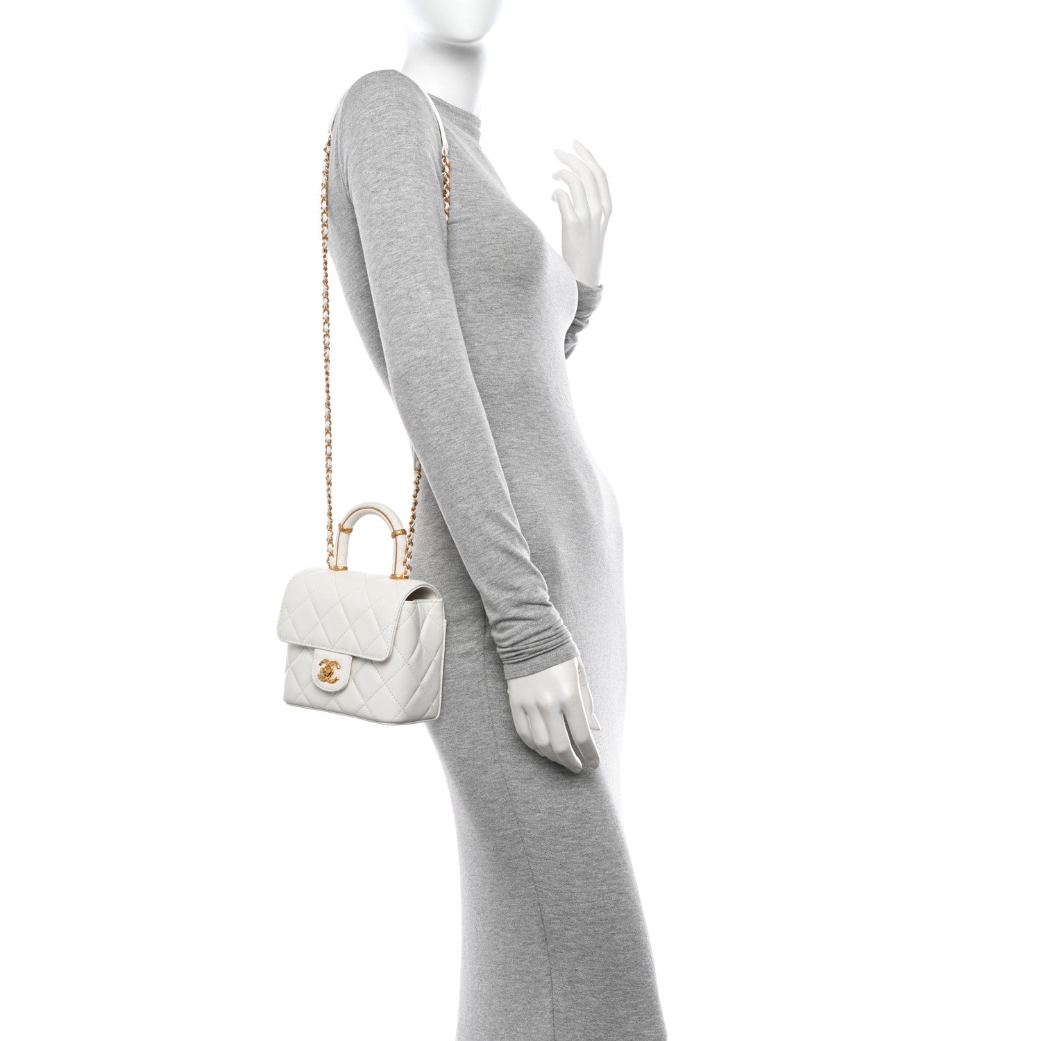 Chanel Lambskin Handle Crush Top Handle Flap Bag White 2 of 11
