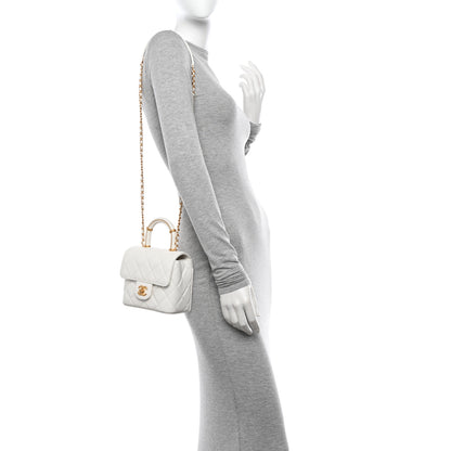Chanel Lambskin Handle Crush Top Handle Flap Bag White 2 of 11