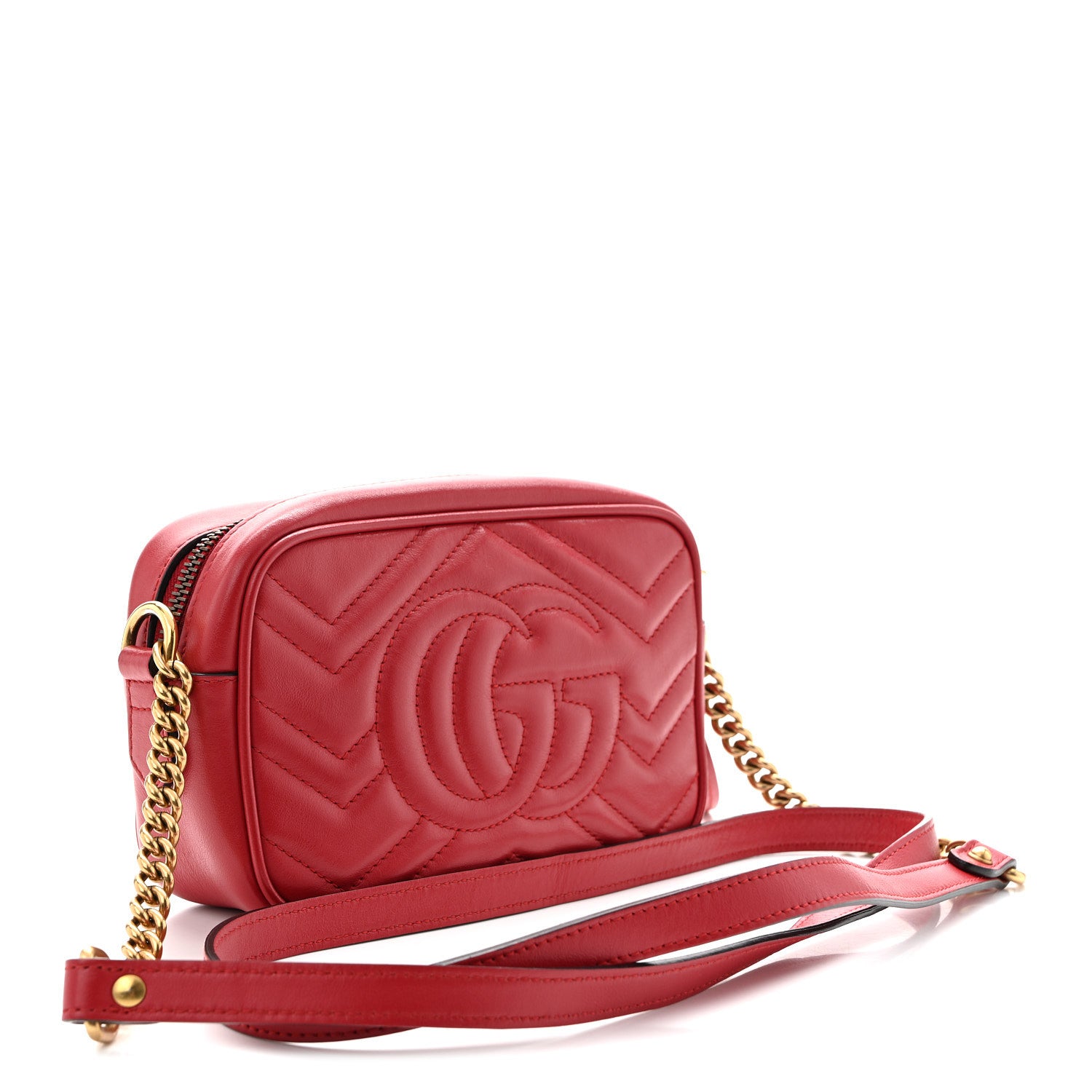 Gucci Calfskin Matelasse Mini GG Marmont Chain Shoulder Bag Hibiscus Red 3 of 10