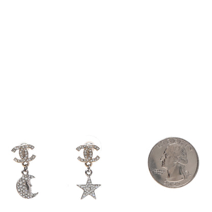 Chanel Ruthenium Crystal CC Star Moon Earrings Grey Gold 2 of 5