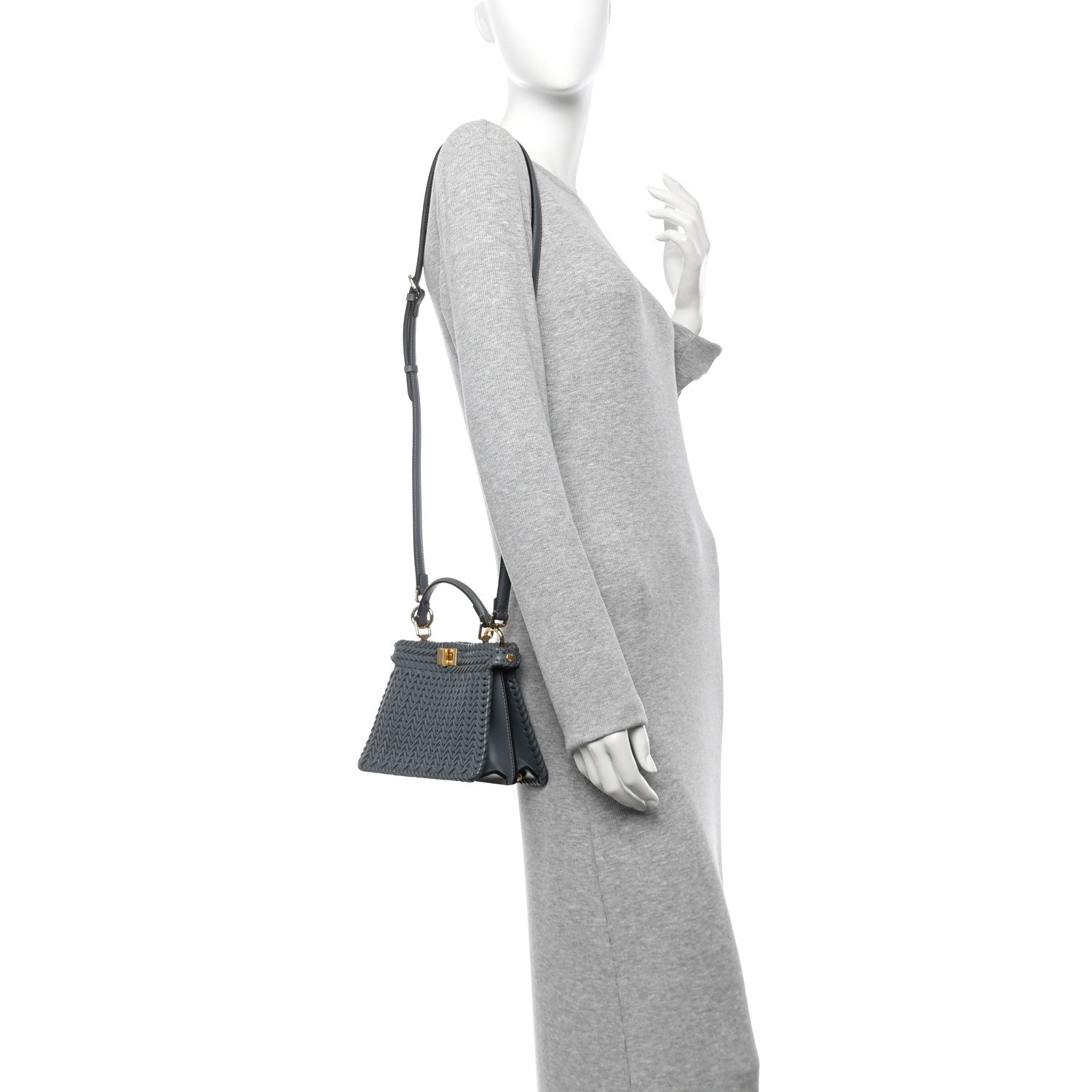 Fendi Vitello King Shiny Nappa Intreccio Petite Peekaboo I SEE U Satchel  Tempesta 2 of 10