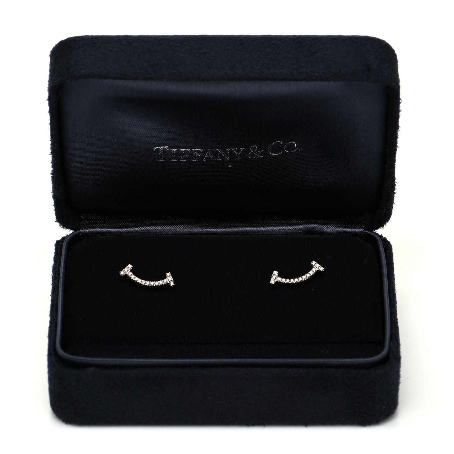 18K White Gold Diamond T Smile Earrings