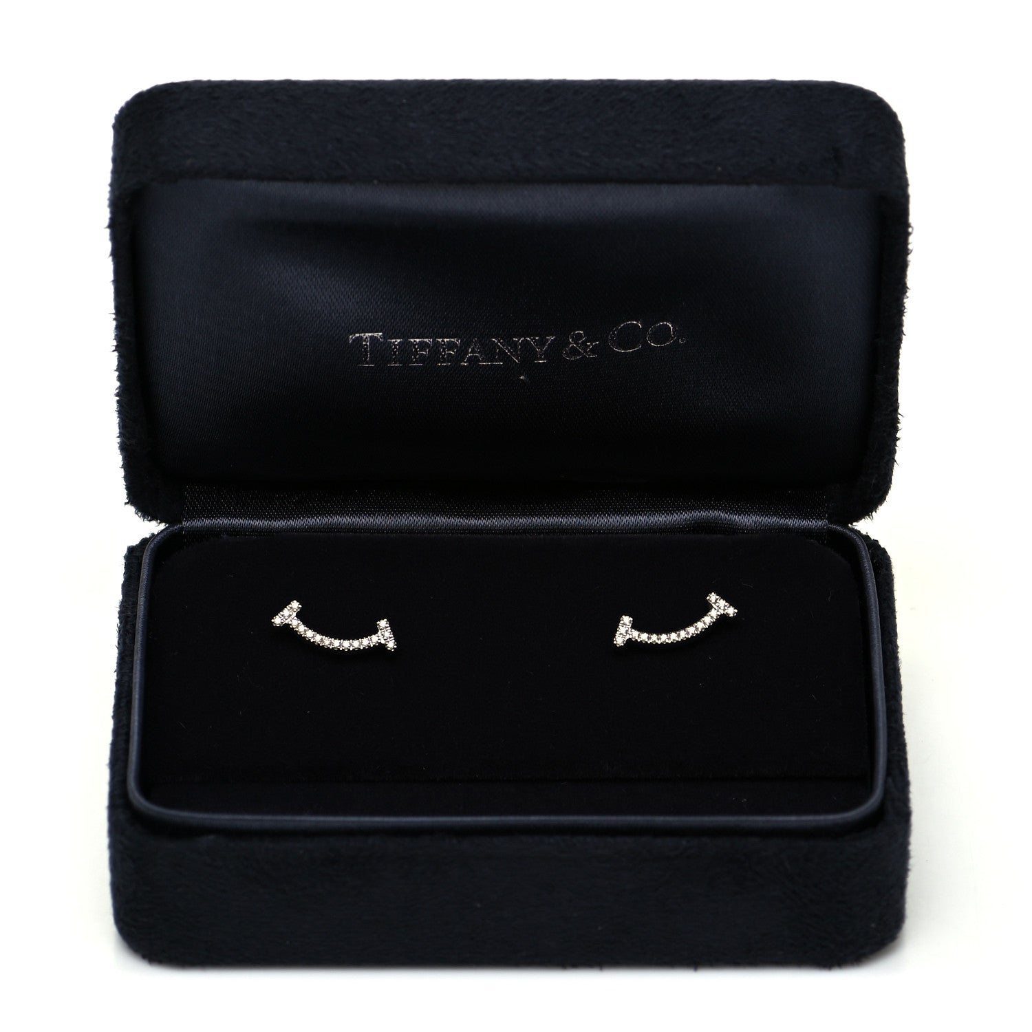 Tiffany 18K White Gold Diamond T Smile Earrings 5 of 5