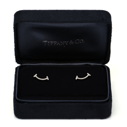 Tiffany 18K White Gold Diamond T Smile Earrings 5 of 5