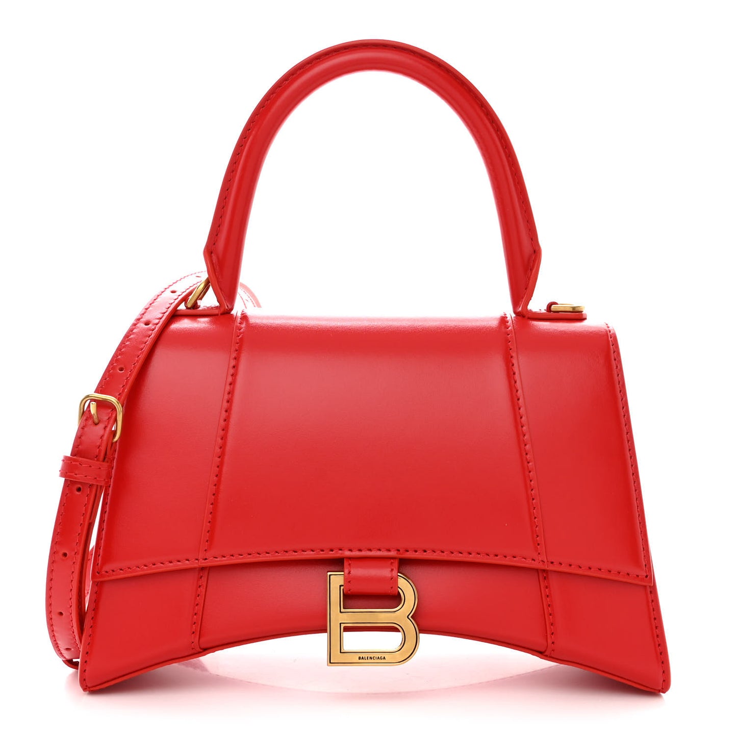Shiny Box Calfskin Small Hourglass Top Handle Bag Bright Red