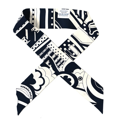 Hermes Silk Faubourg Rainbow Twilly Marine Blanc 1 of 3