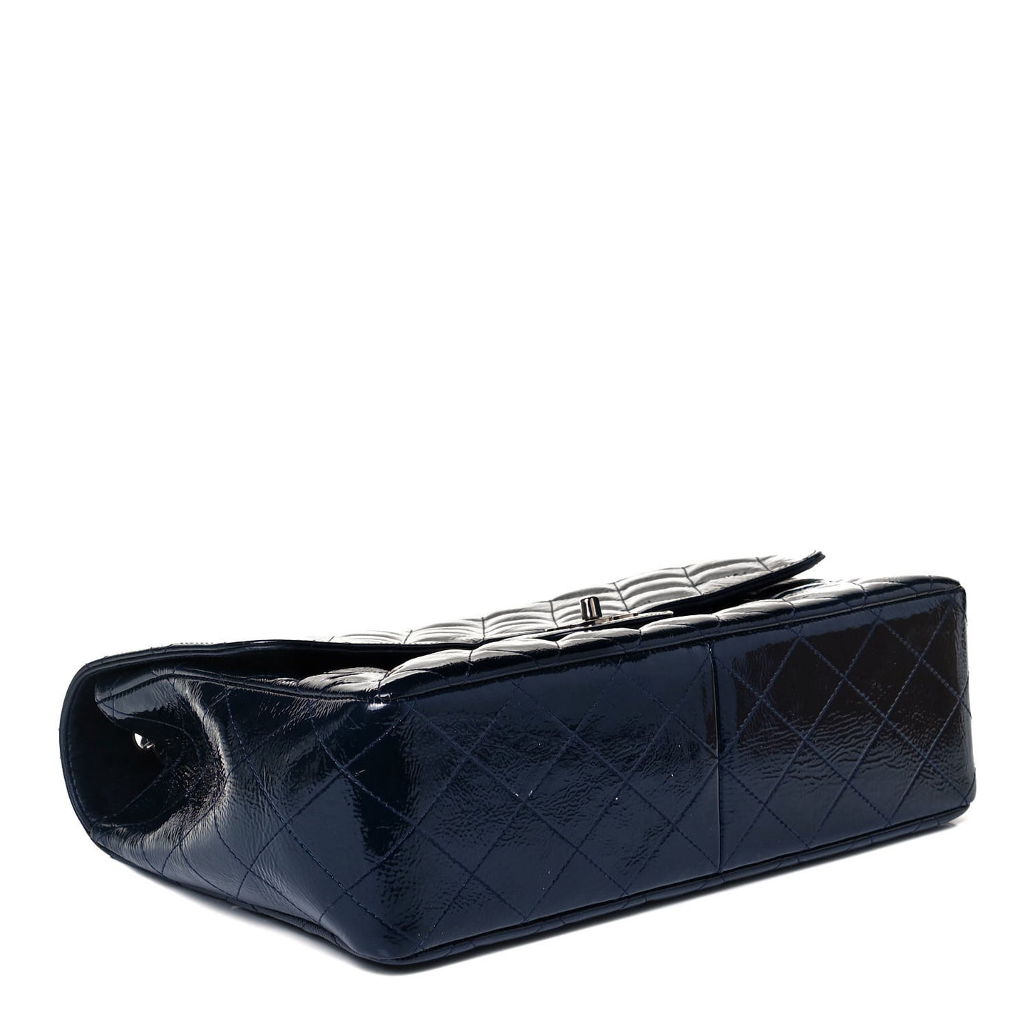 Crinkled Patent Quilted Jumbo Single Flap Dark Navy