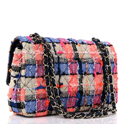 Chanel Tweed Quilted Medium Double Flap Blue Orange Yellow 3 of 9