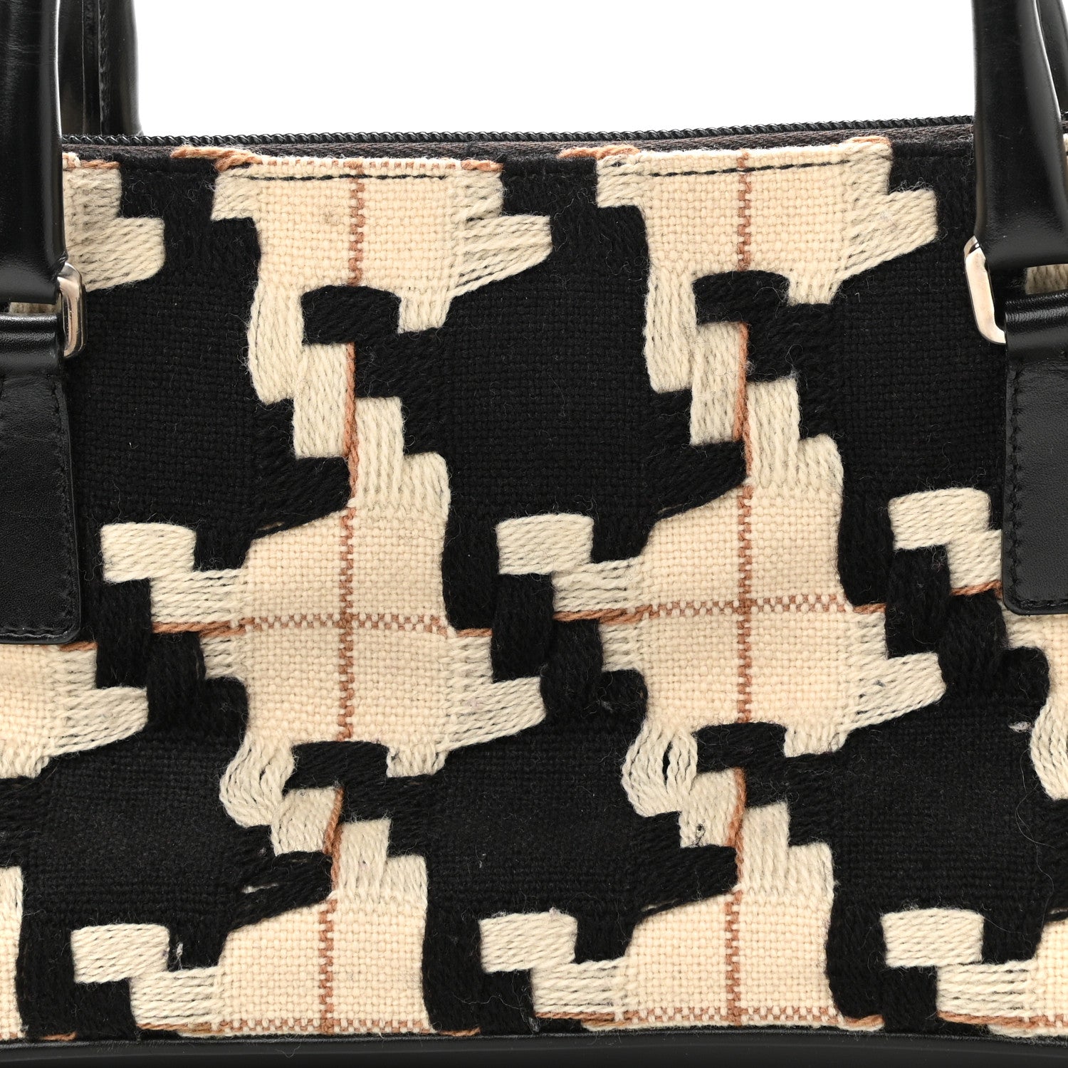 Prada Wool Calfskin Houndstooth Top Handle Bag Black White 7 of 10