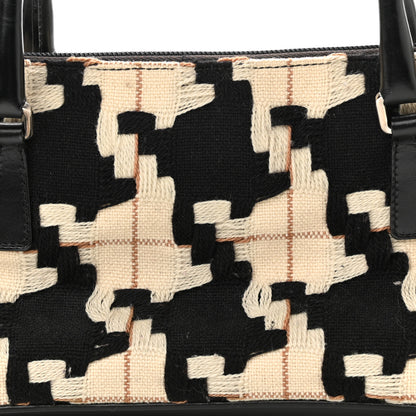 Prada Wool Calfskin Houndstooth Top Handle Bag Black White 7 of 10