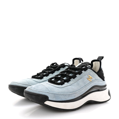 Chanel Suede Calfskin Nylon Grosgrain CC Sneakers 38.5 Light Blue 4 of 10