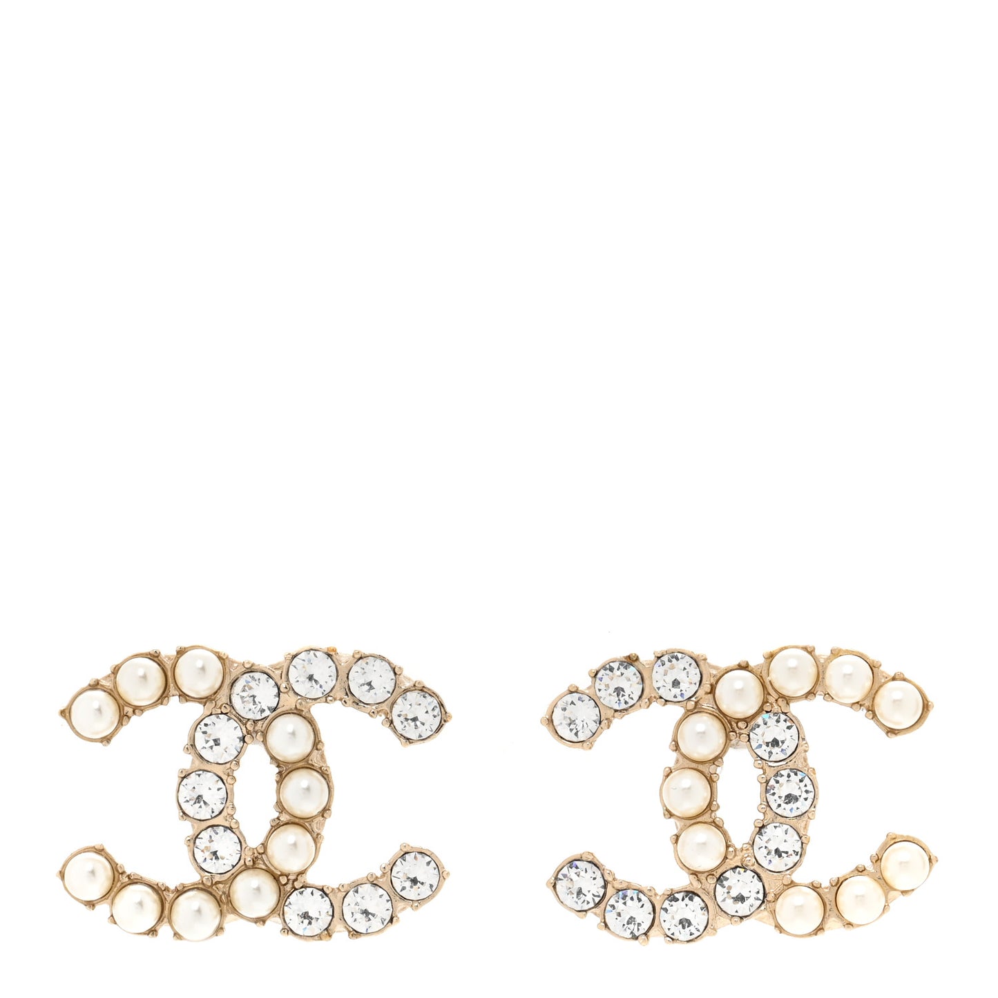 Crystal Pearl CC Dazzling Domino Earrings Gold