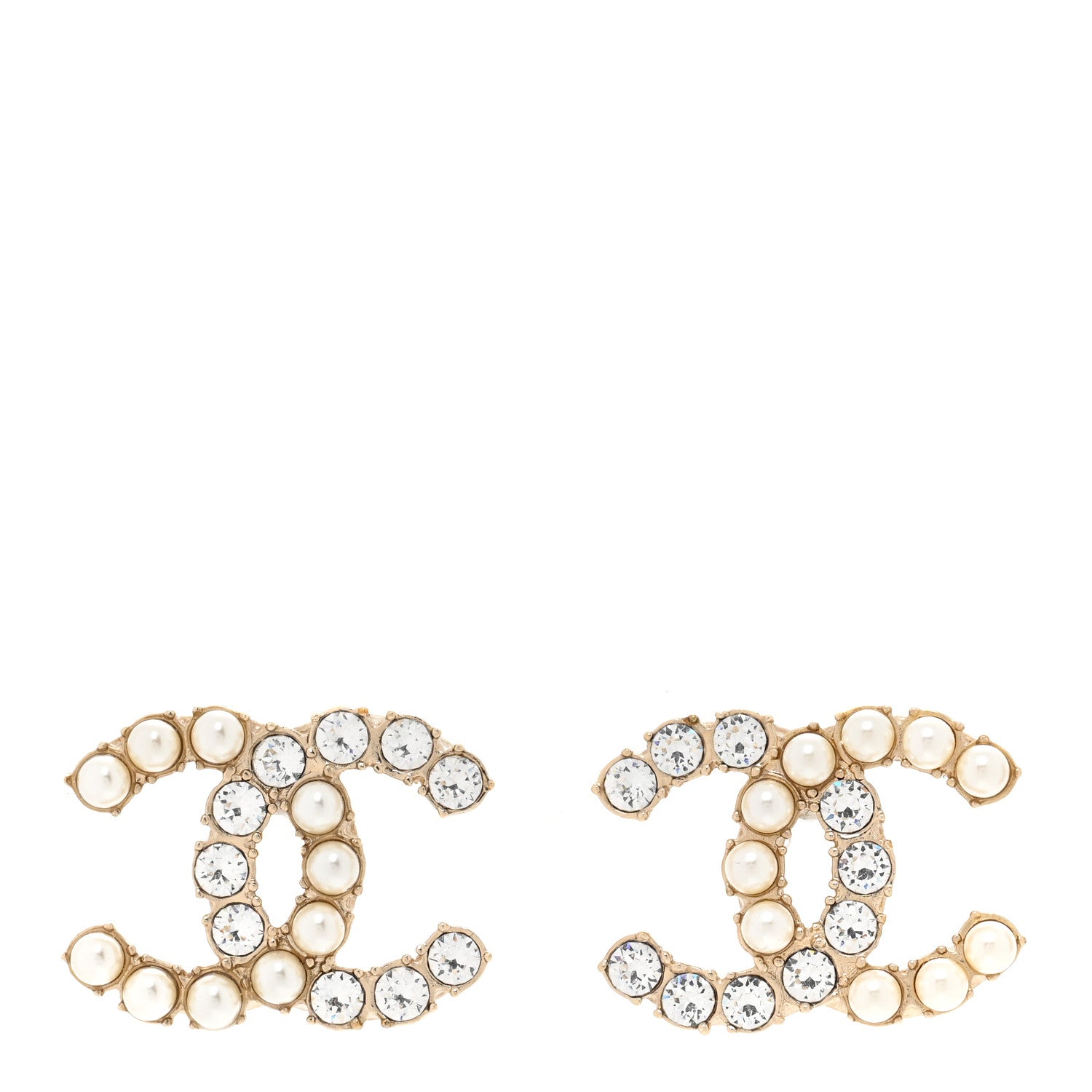 Chanel Crystal Pearl CC Dazzling Domino Earrings Gold 1 of 4