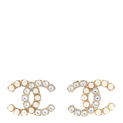 Chanel Crystal Pearl CC Dazzling Domino Earrings Gold 1 of 4
