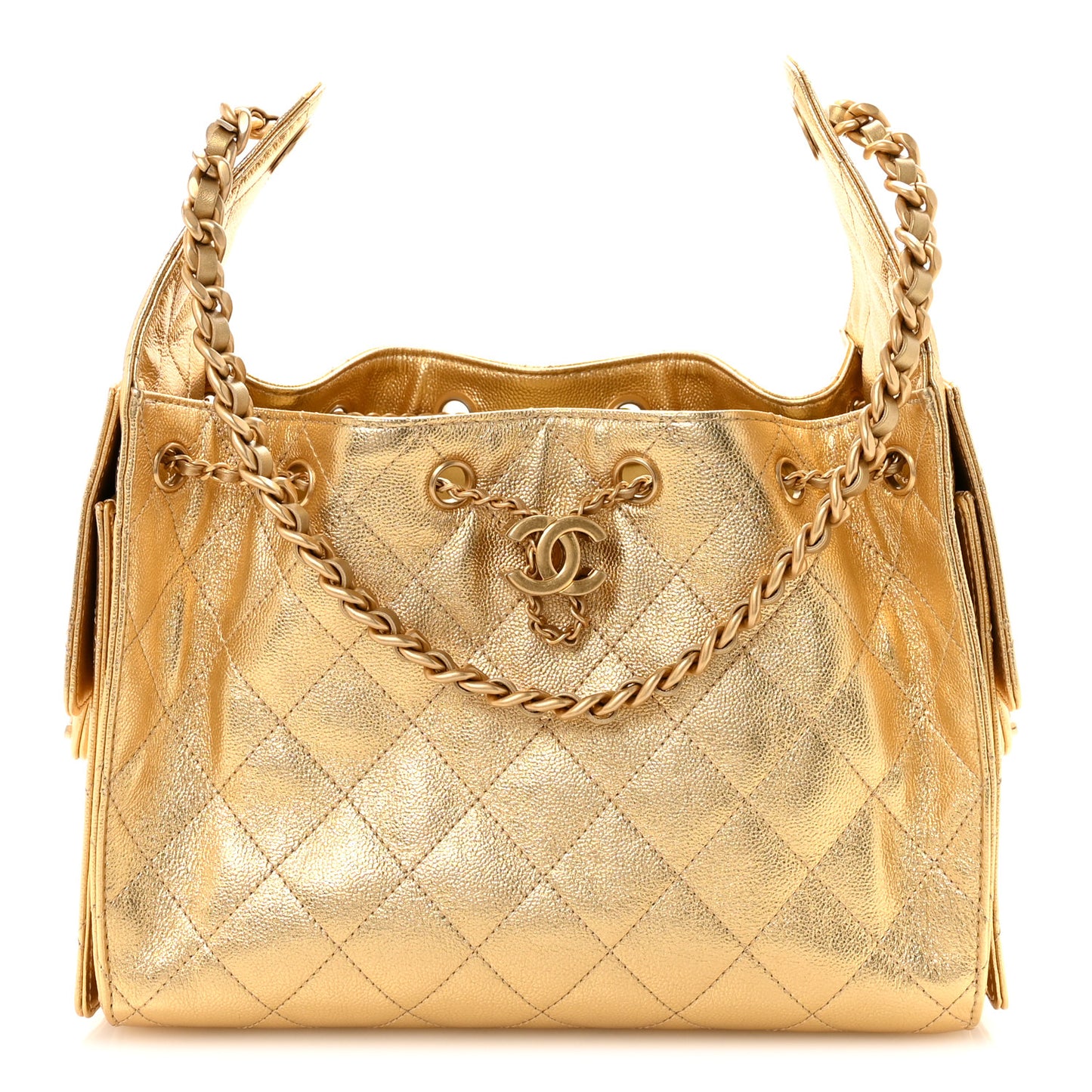 Metallic Caviar Quilted Small Chanel 25 Handbag Gold