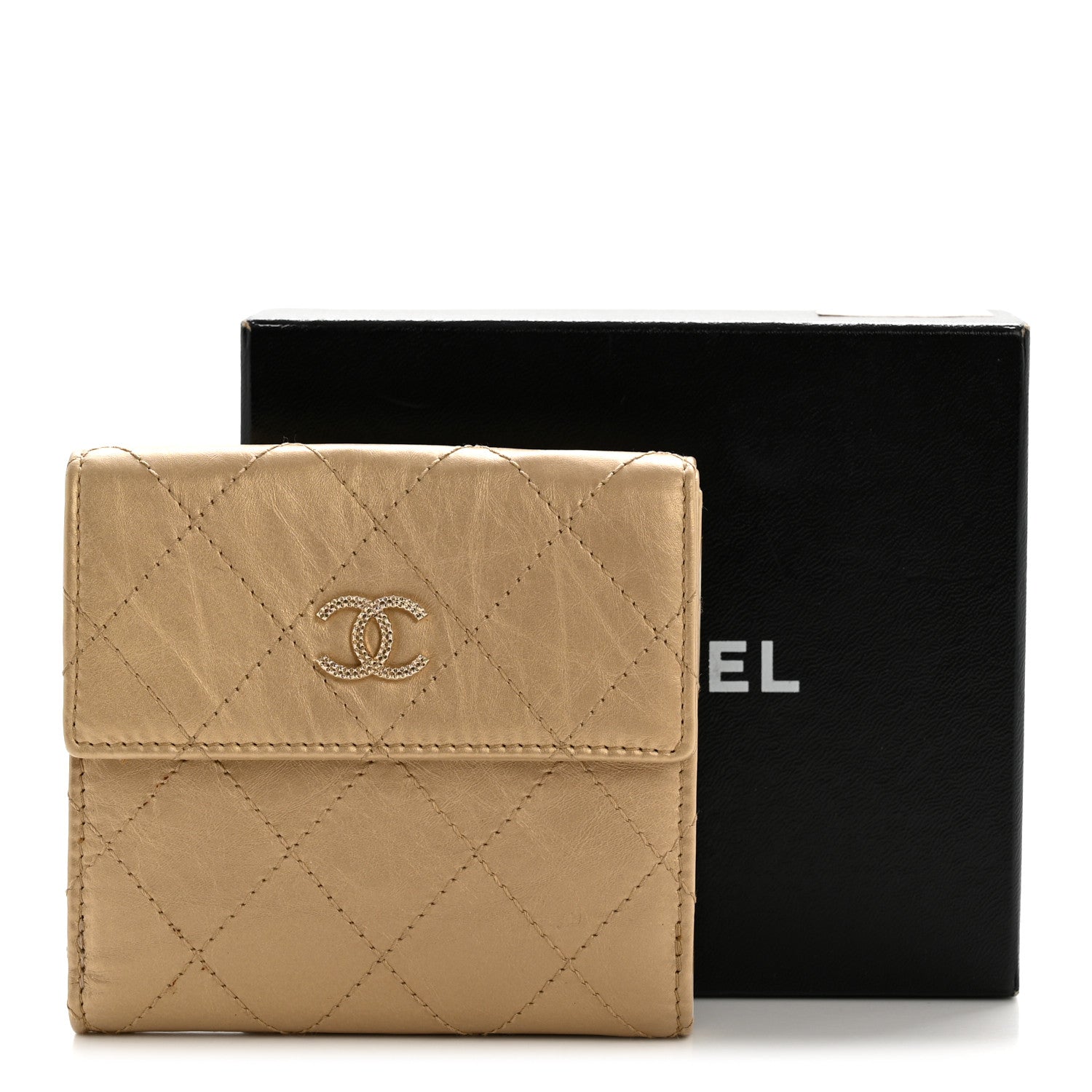 Chanel Metallic Calfskin Diamond Stitch Compact French Flap Wallet Gold Rose 9 of 9