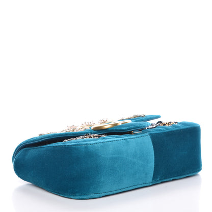 Gucci Velvet Matelasse Embroidered Mini GG Marmont Shoulder Bag Pavone Cyan 4 of 12