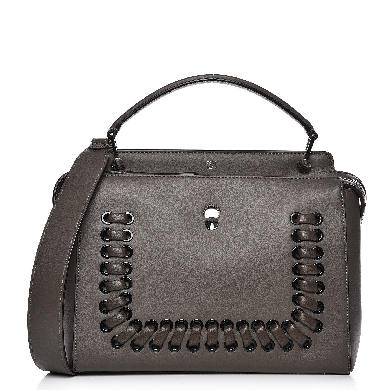 Fendi Vitello Baltico Dolce Shiny Nappa Lace Up DotCom Satchel Carbone Menta 1 of 11