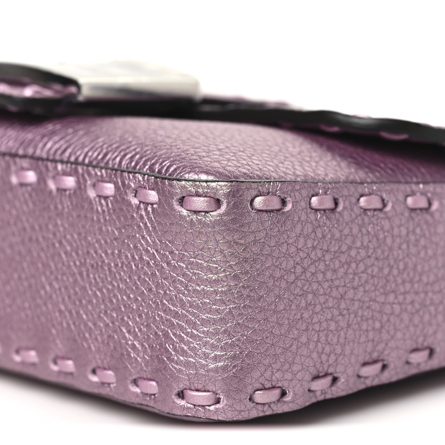 Fendi Metallic Cuoio Roma Sellerissima Nappa Sintetica Tape Stitch Mini Baguette Rosa Placca Argento 9 of 9