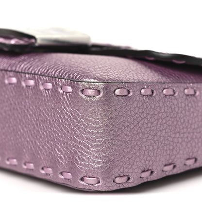 Fendi Metallic Cuoio Roma Sellerissima Nappa Sintetica Tape Stitch Mini Baguette Rosa Placca Argento 9 of 9