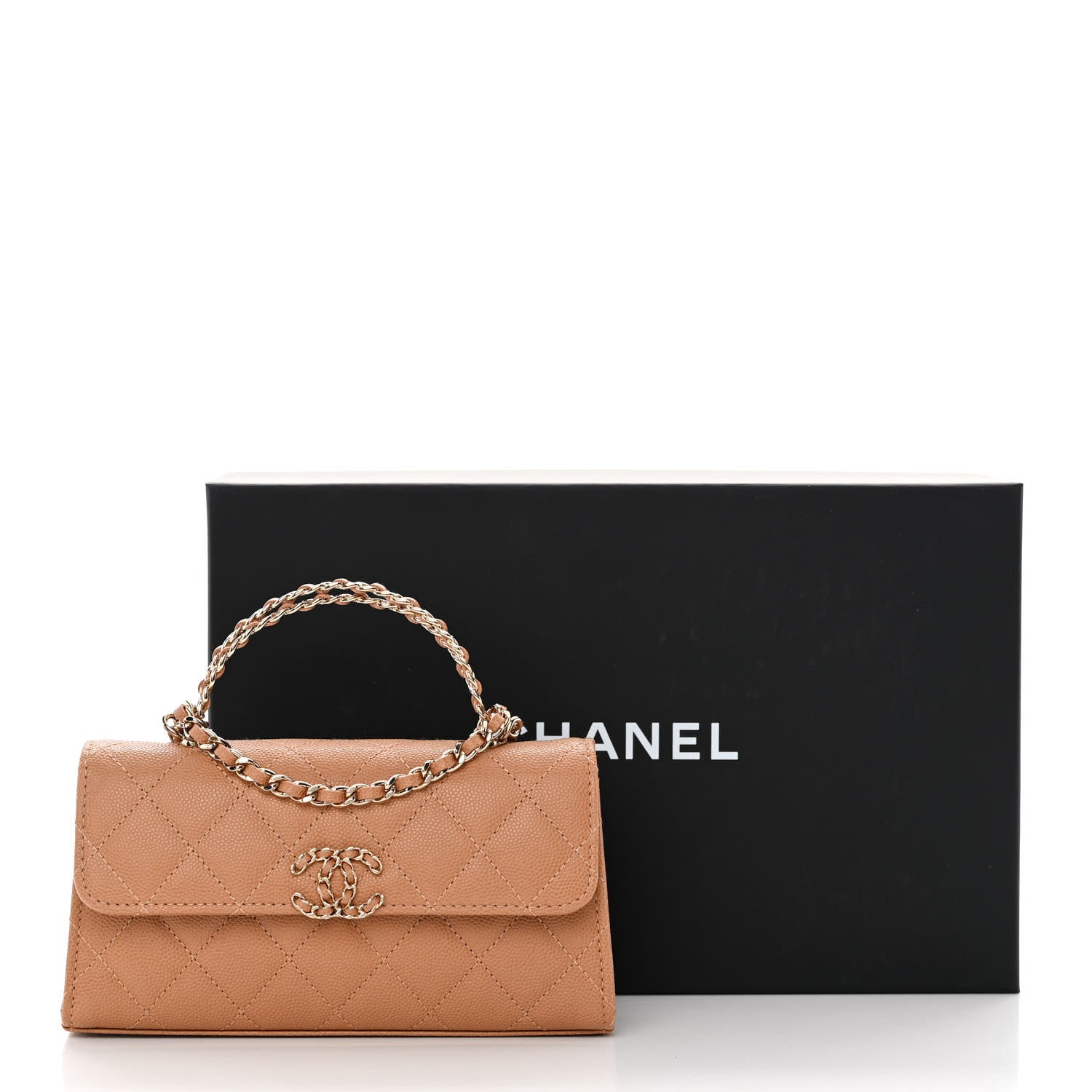 Chanel Caviar Quilted Chain Match Top Handle Phone Holder With Chain Beige 10 of 10
