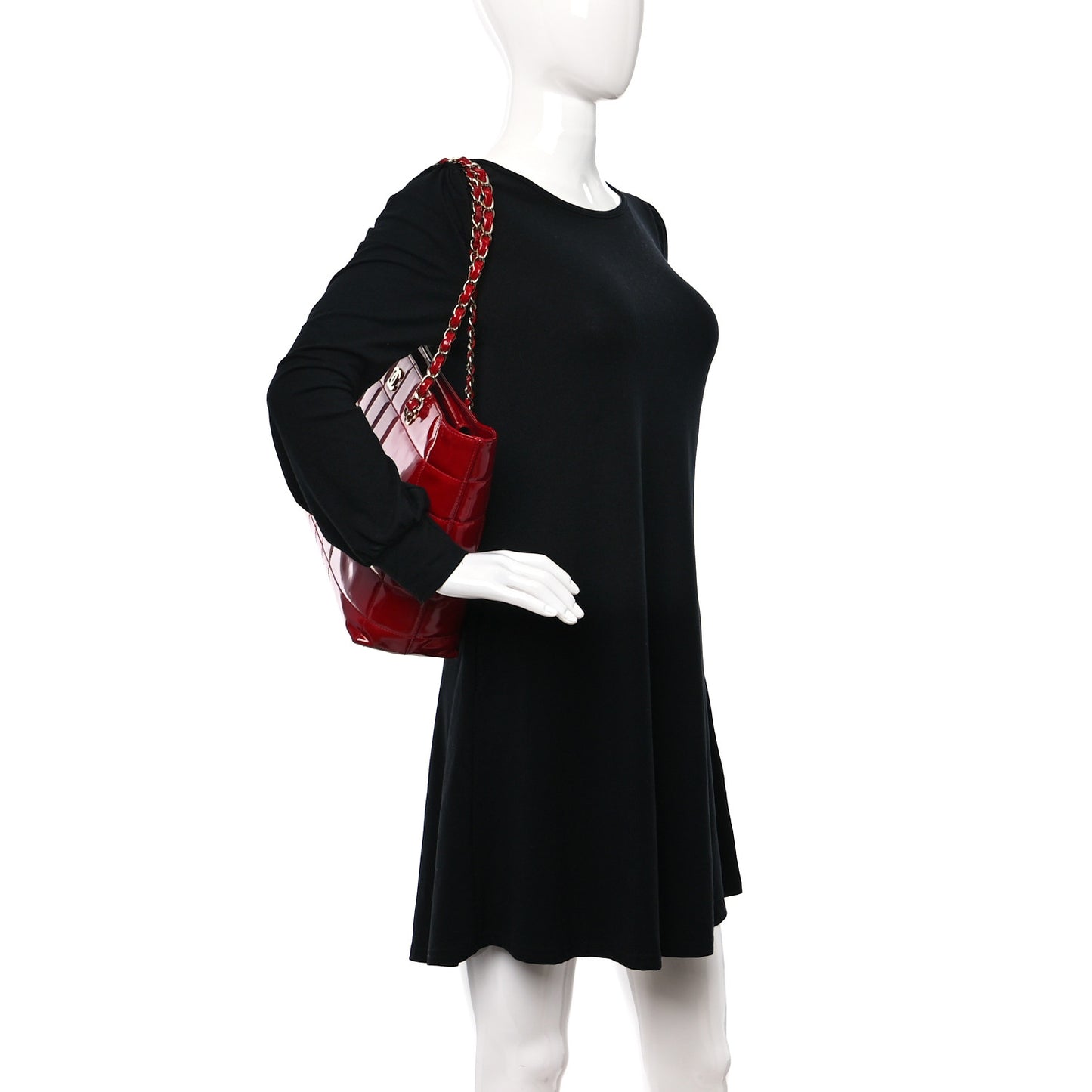 Patent Chocolate Bar Quilted Tote Red