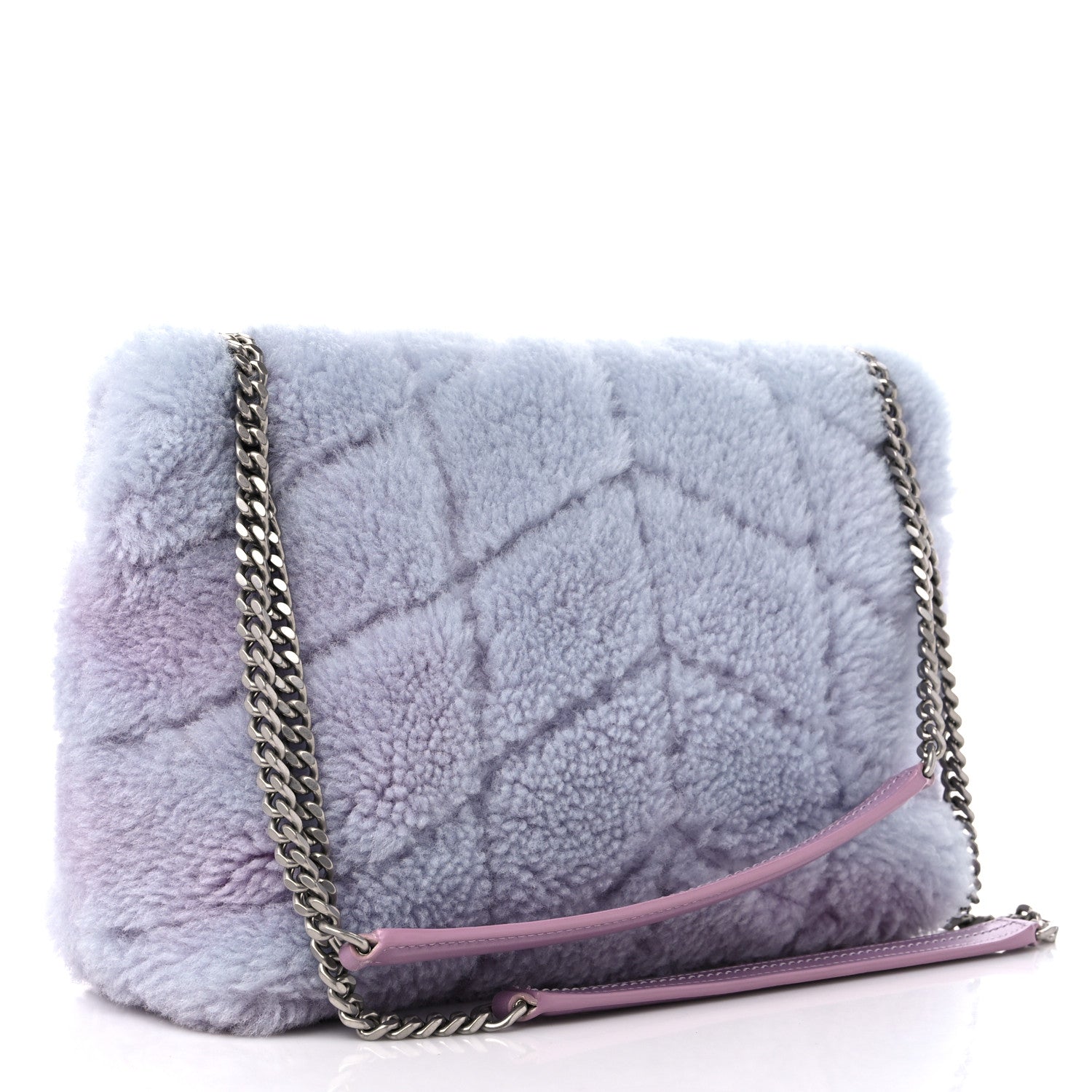 Saint Laurent Merino Shearling Lambskin Quilted Small Loulou Puffer Monogram Chain Satchel Lila 3 of 11
