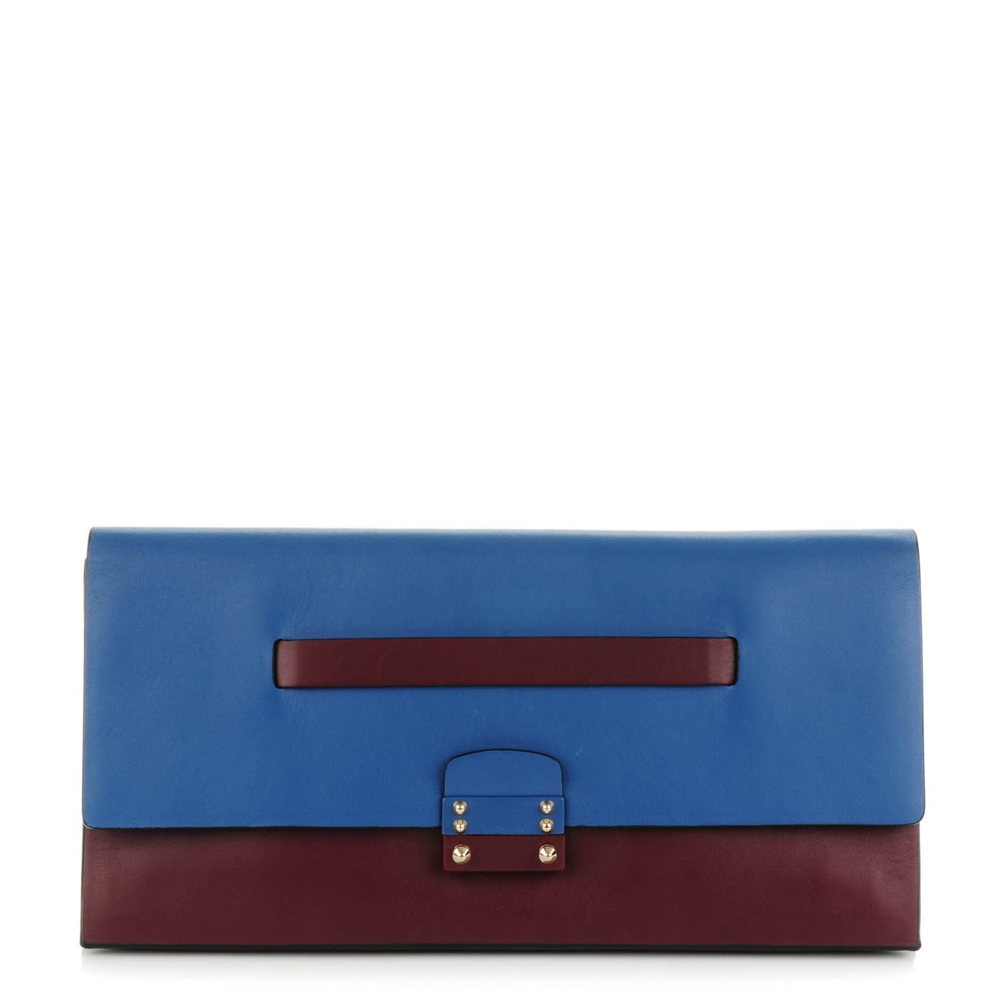 Calfskin Colorblock Mime Clutch Ruby Marine