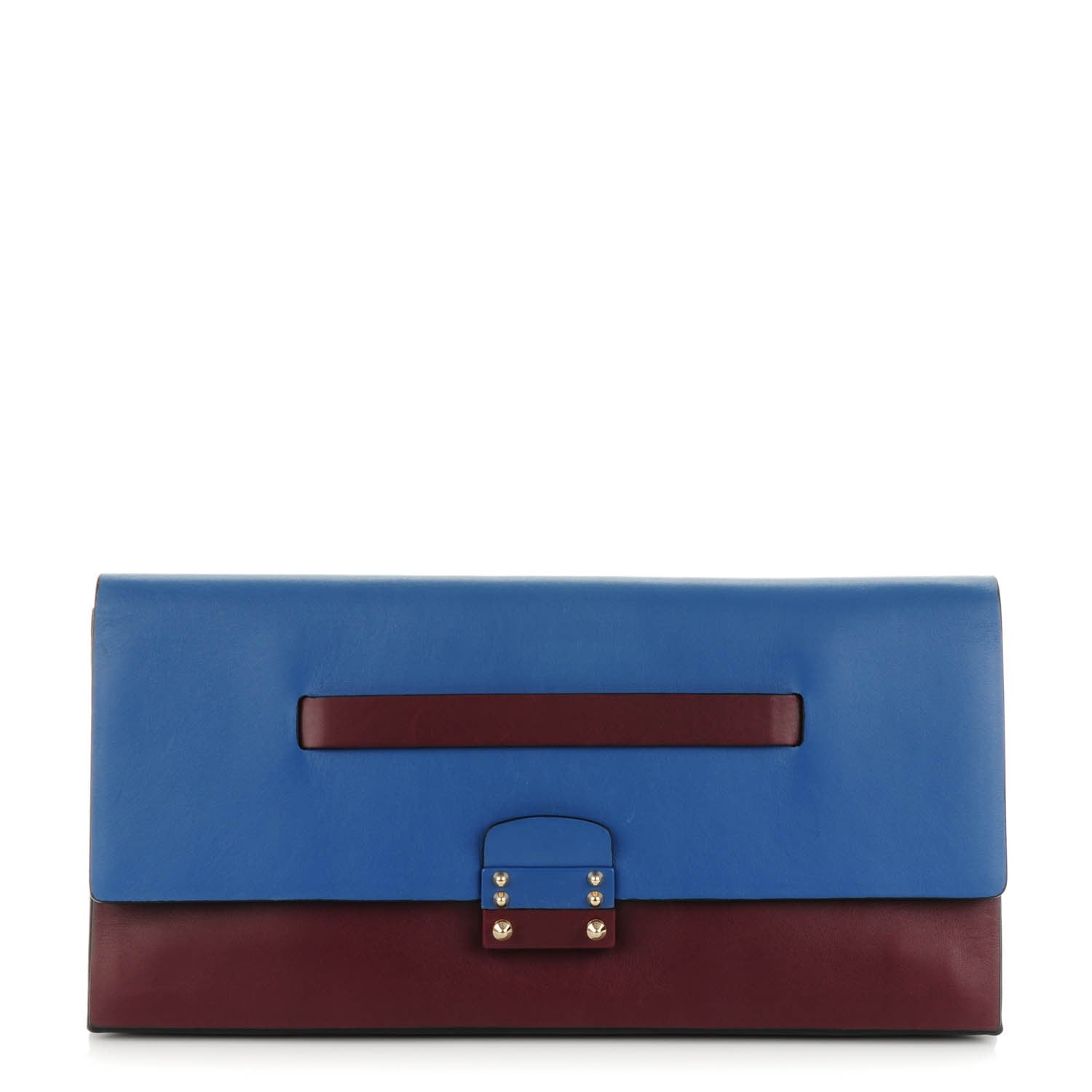 Valentino Garavani Calfskin Colorblock Mime Clutch Ruby Marine 1 of 9