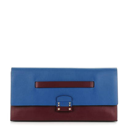 Valentino Garavani Calfskin Colorblock Mime Clutch Ruby Marine 1 of 9