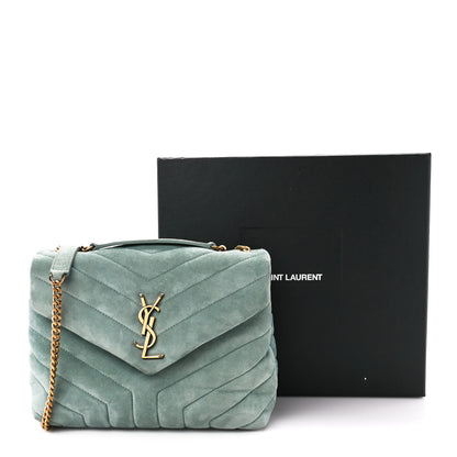 Saint Laurent Suede Calfskin Y Quilted Monogram Small Loulou Chain Satchel Vert Opaline 13 of 13