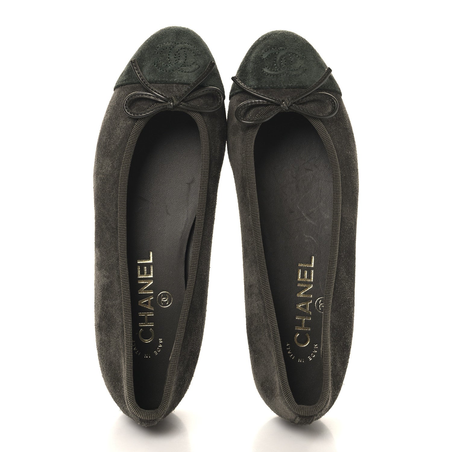 Chanel Suede Calfskin Cap Toe CC Ballerina Flats 36 Dark Khaki