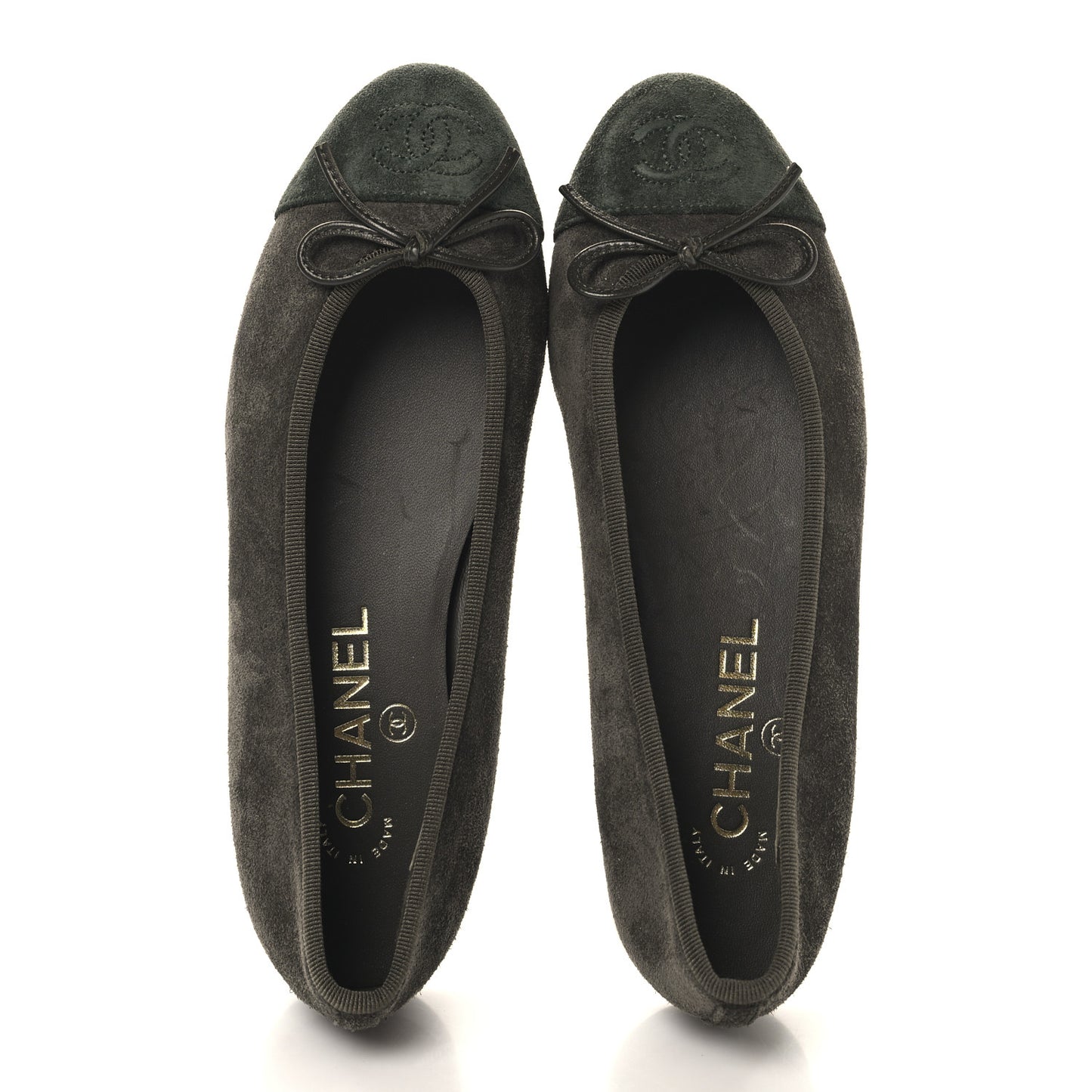 Suede Calfskin Cap Toe CC Ballerina Flats 36 Dark Khaki Dark Green