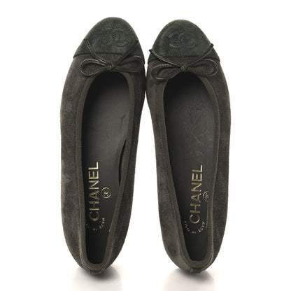 Chanel Suede Calfskin Cap Toe CC Ballerina Flats 36 Dark Khaki Dark Green 2 of 10