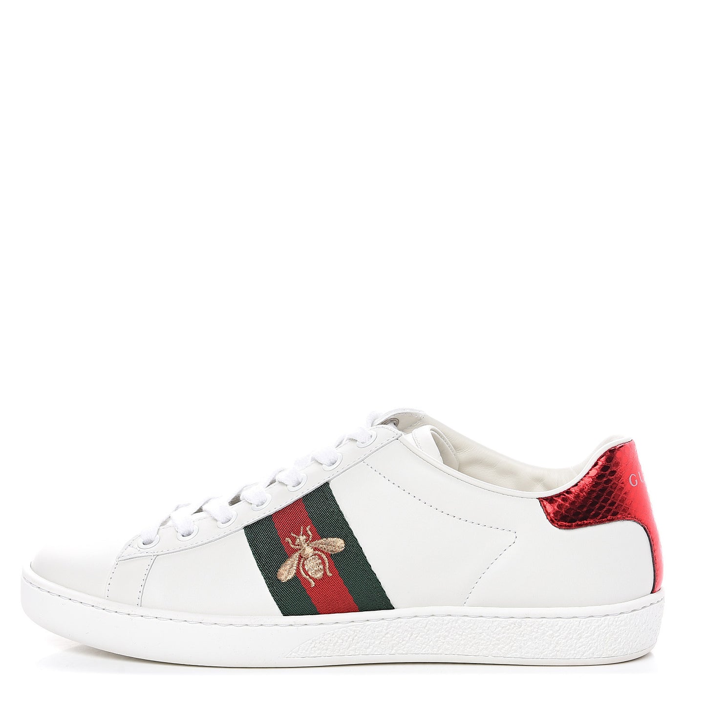 Calfskin Ayers Bee Embroidered Womens Ace Sneakers 37.5 White Green