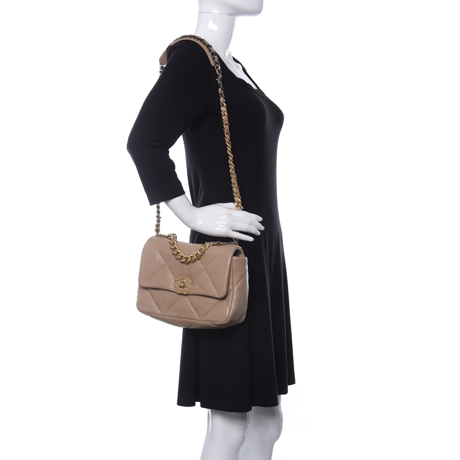 Chanel Lambskin Quilted Medium Chanel 19 Flap Dark Beige 2 of 11