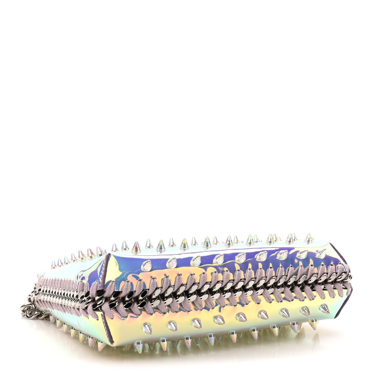 Holographic Faux Leather Mini Zip Spike Falabella Silver