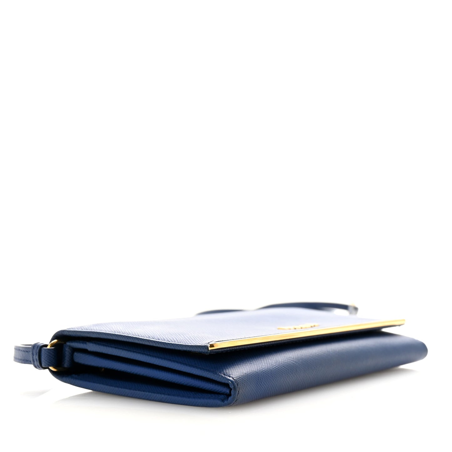 Saffiano Metal Bar Flap Wallet with Strap Bleuette