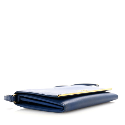 Prada Saffiano Metal Bar Flap Wallet with Strap Bleuette 4 of 9