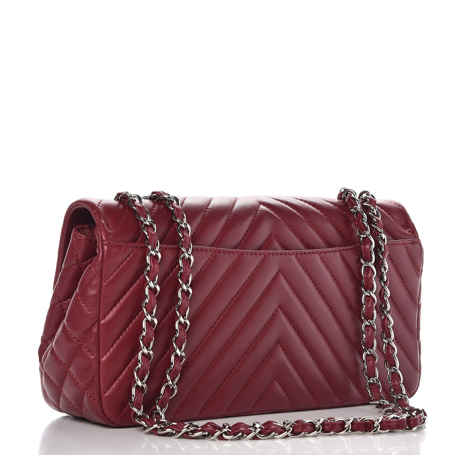 Chanel Lambskin Chevron Quilted Large Surpique Flap Dark Red 4 of 8