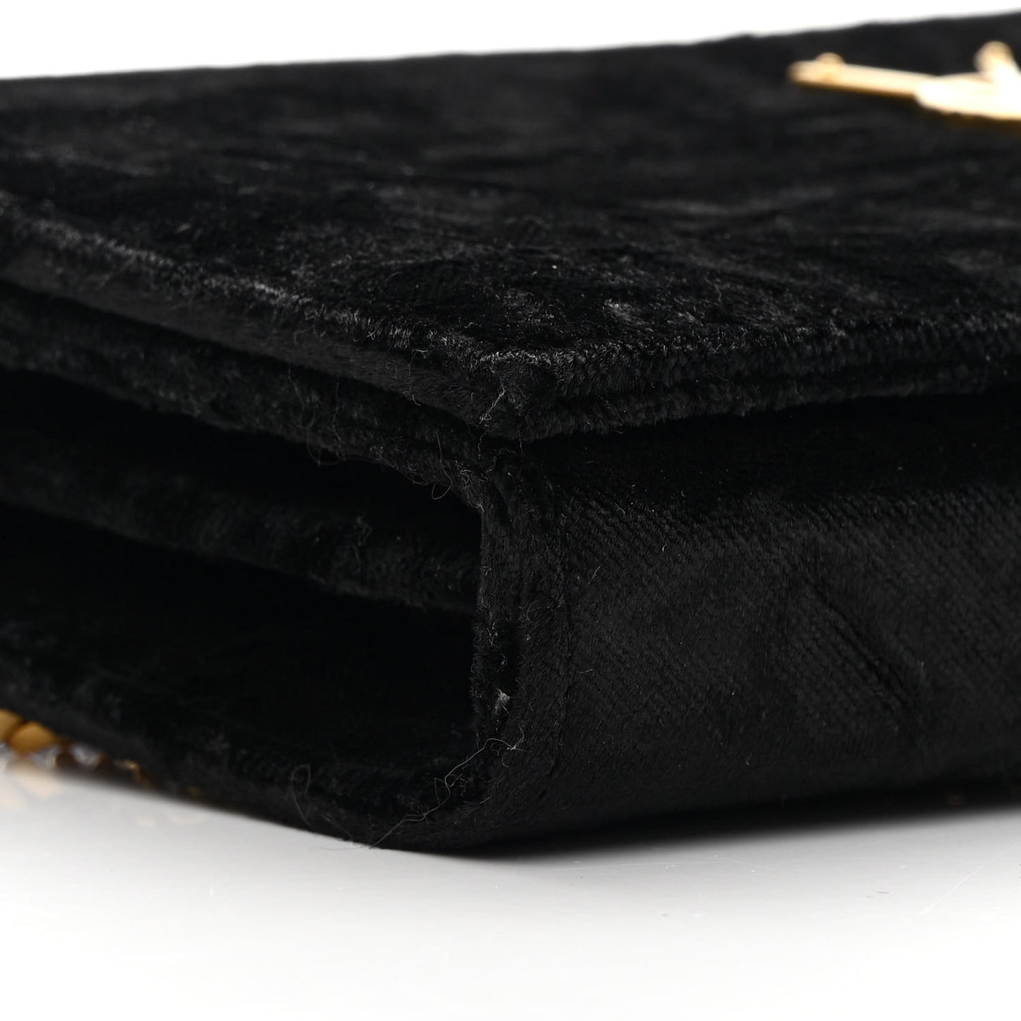 Textured Velour Monogram Chain Wallet Black