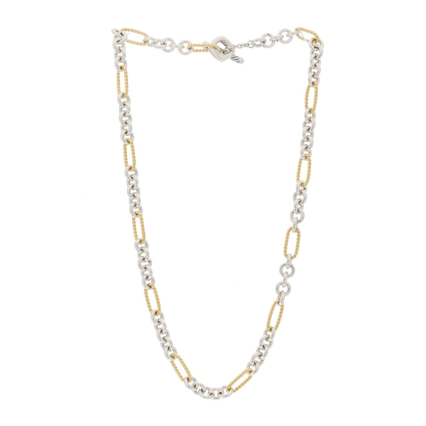Sterling Silver 18K Yellow Gold Figaro Link Toggle Necklace