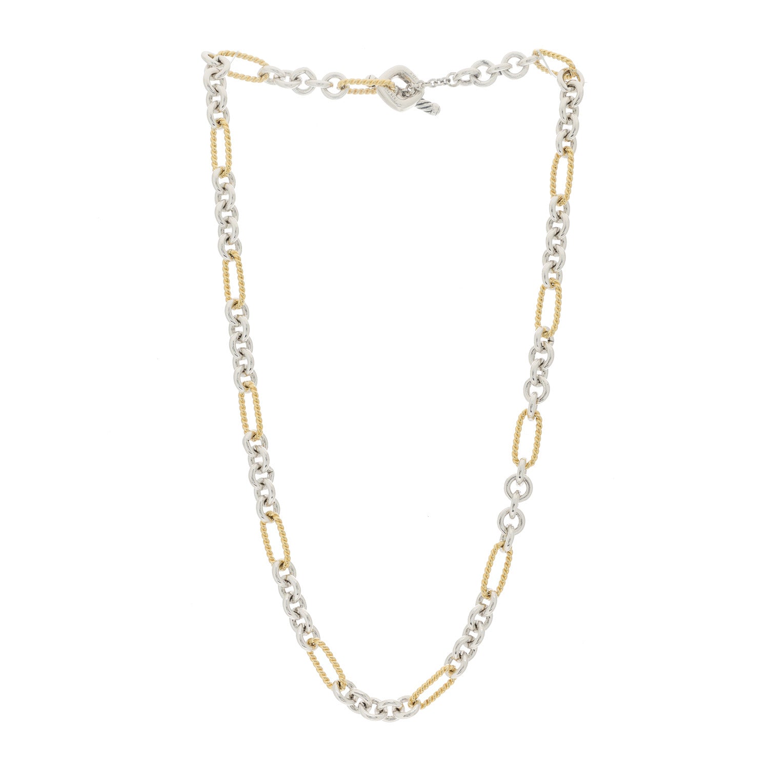 David Yurman Sterling Silver 18K Yellow Gold Figaro Link Toggle Necklace 2 of 5