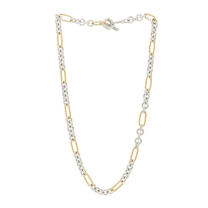 David Yurman Sterling Silver 18K Yellow Gold Figaro Link Toggle Necklace 2 of 5