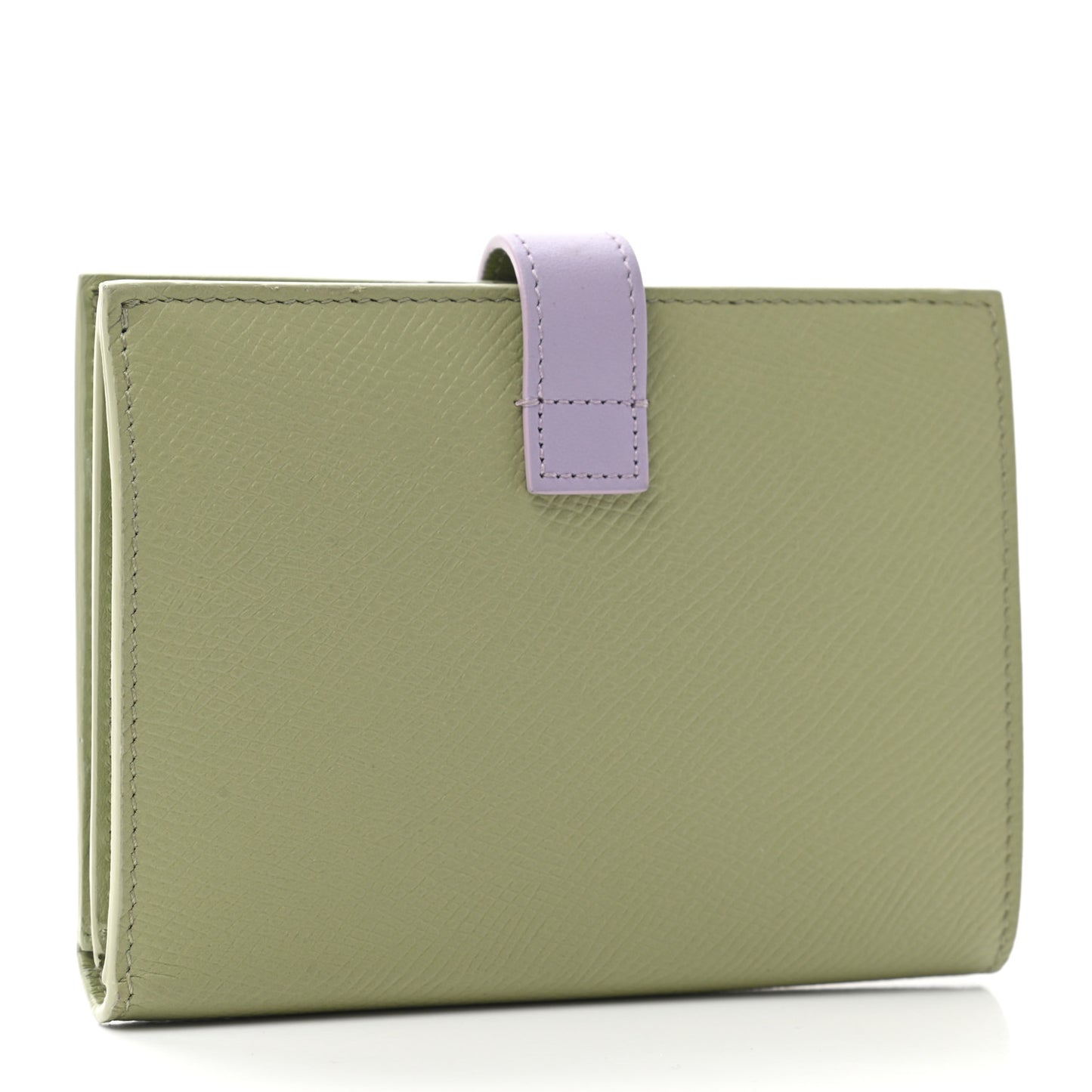 Grained Calfskin Medium Multifunction Strap Wallet Sage Lilas