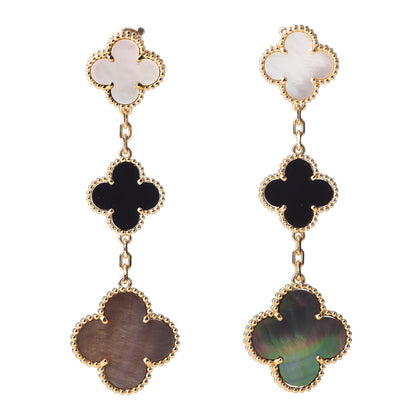 Van Cleef & Arpels 18K Yellow Gold Mother of Pearl Black Onyx 3 Motifs Magic Alhambra Earrings 1 of 5