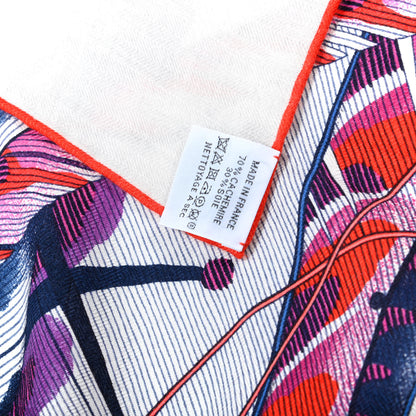 Hermes Cashmere Silk Plumes En Fete Shawl 140 White Violet Rouge 2 of 6