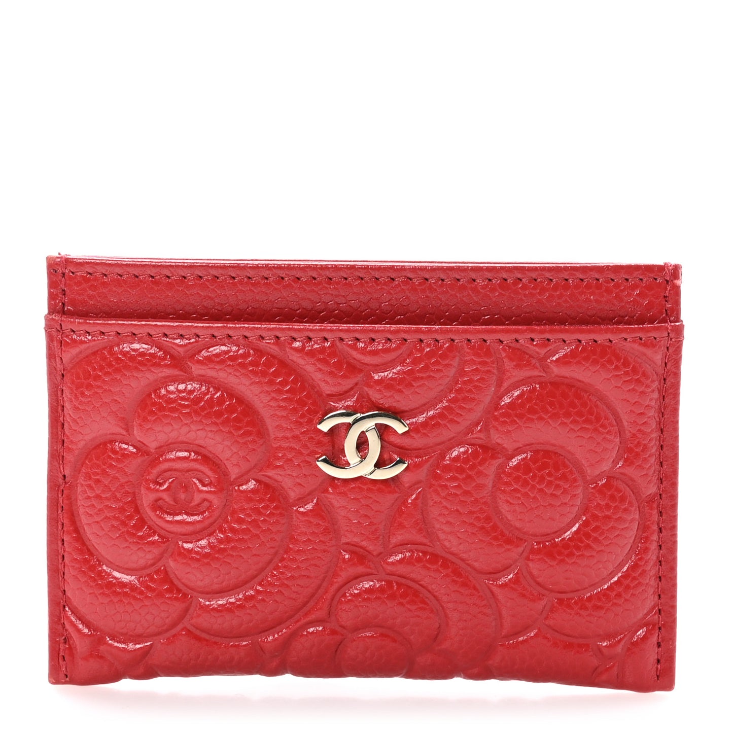 Caviar Camellia Embossed Card Holder Red