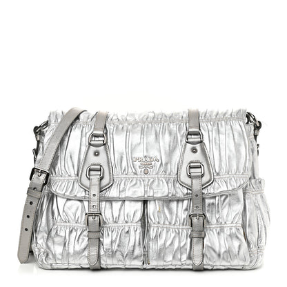 Prada Metallic Nappa Gaufre Messenger Tote Silver 1 of 20