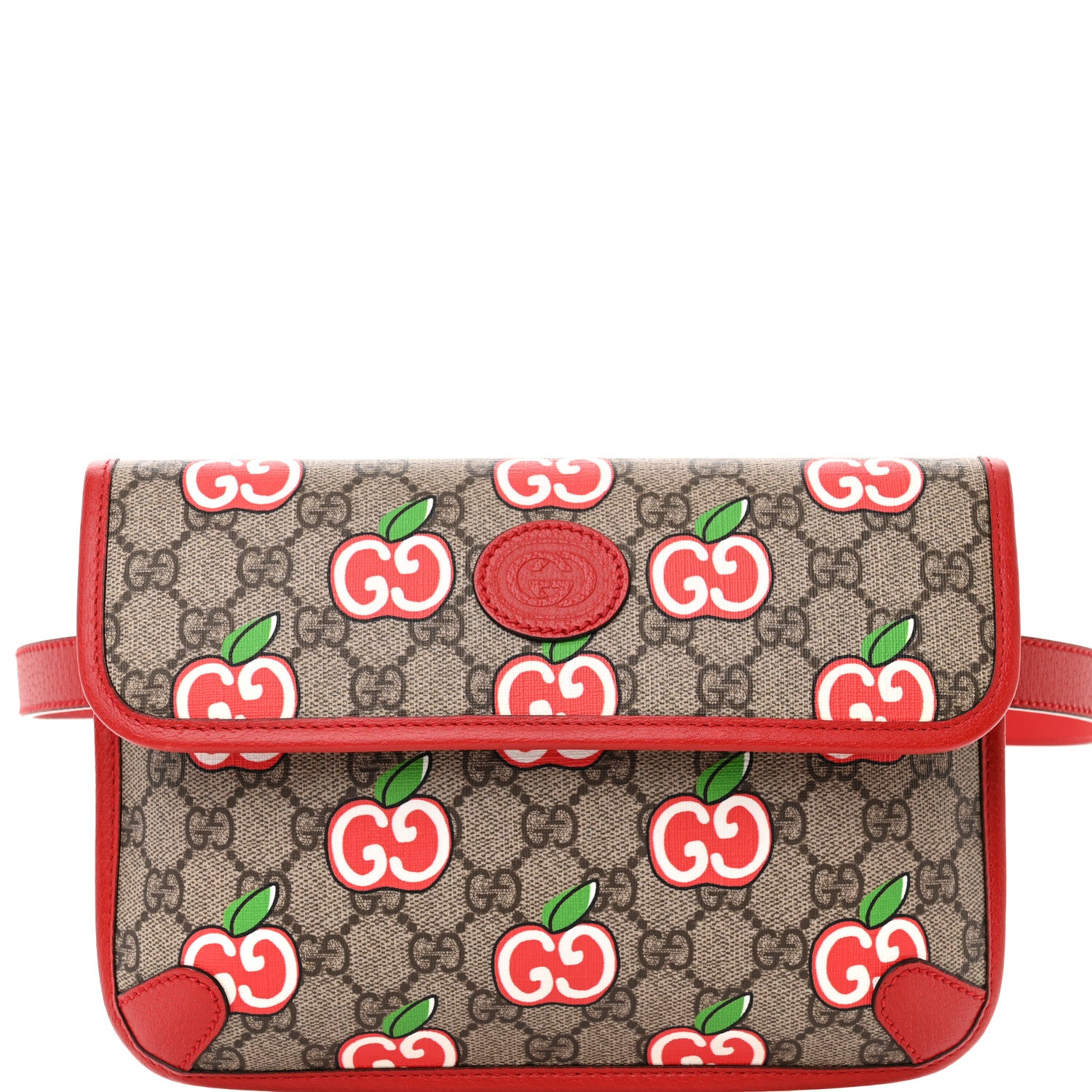 Gucci GG Supreme Monogram Apple Interlocking G Belt Bag Beige Multicolor Lobster Red 8 of 10